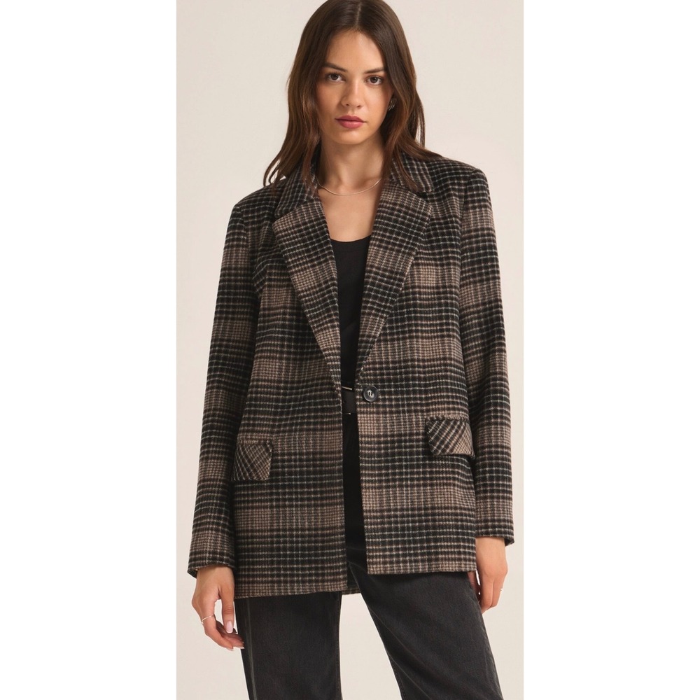 Z Supply Kingston Relaxed Plaid Blazer Women's M Wool Blend preppy academia fall
